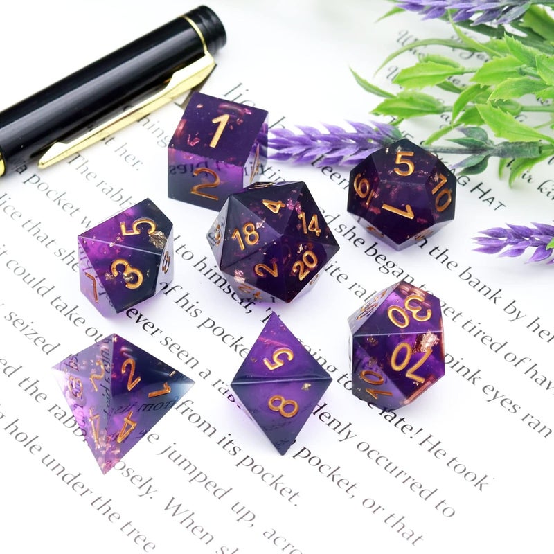 Haxtec DND Dice Set Sharp Edge Resin Dice with Dice Case Purple Black D&D Dice for RPG Role Playing Games Compatible with Dungeons and Dragons Gift War Series - Image 2